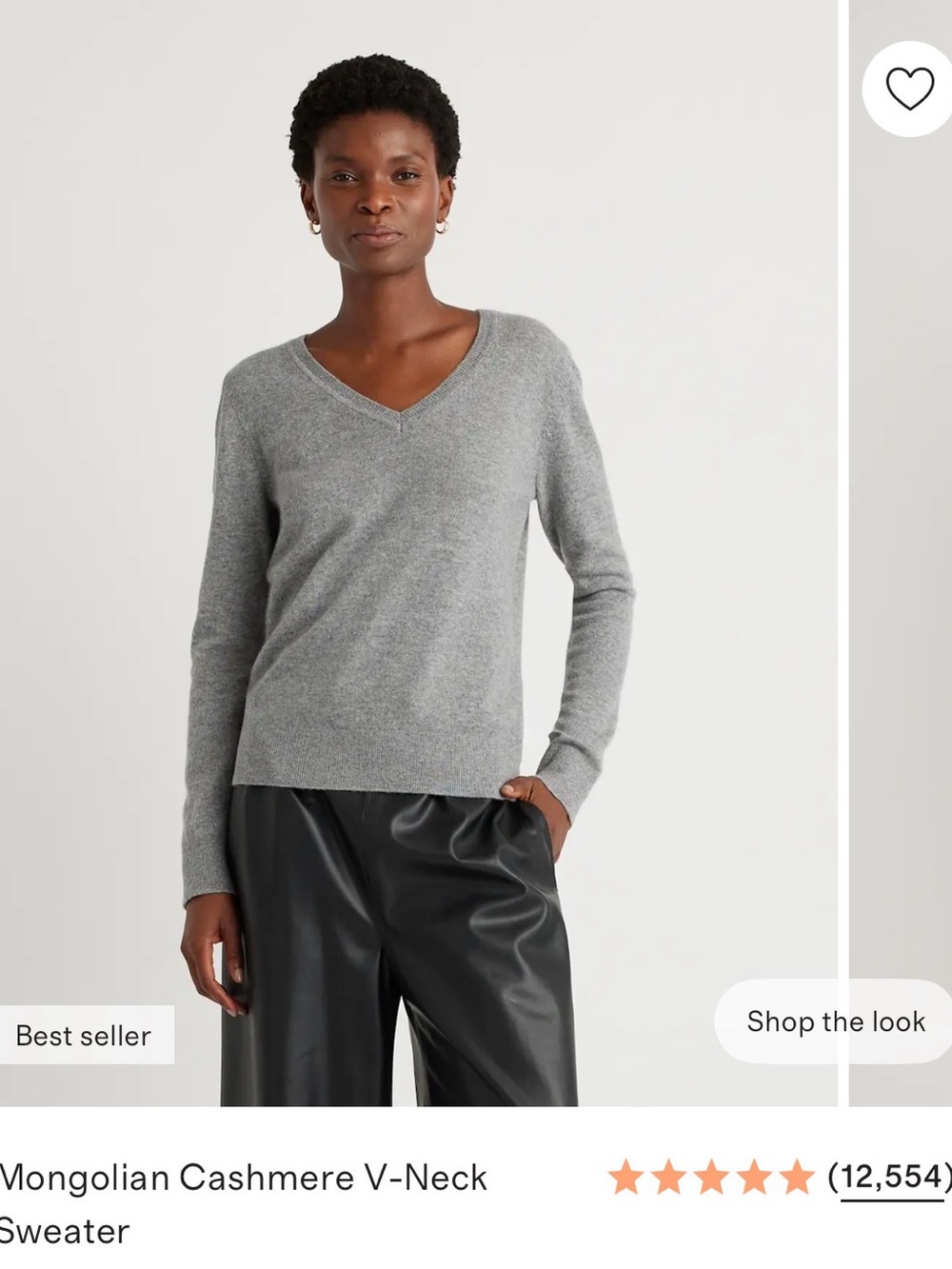 Quince Women's V-Neck Cashmere Sweater - Gray